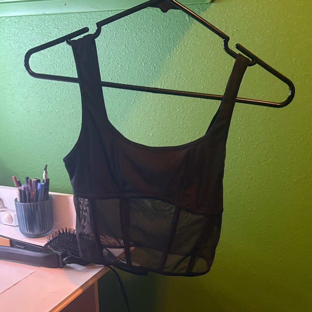 SHEIN Black Sheer Detail Crop Top